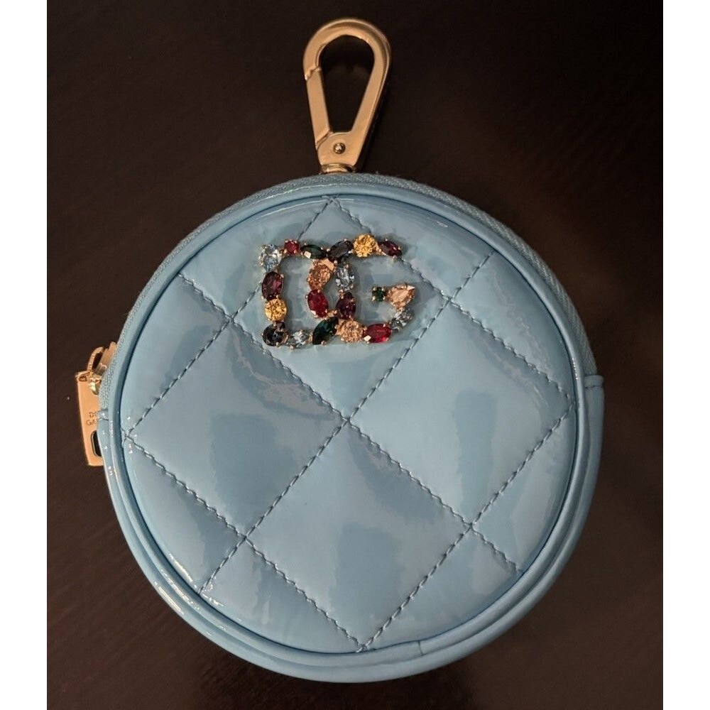 New Dolce & Gabbana light blue lamb leather DG Crystal Coin purse wallet $810